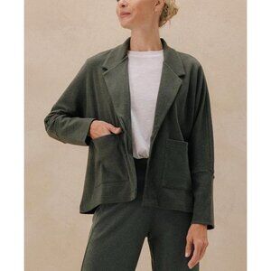 Pact Airplane Relaxed Blazer Olive Green Organic Cotton Cardigan Jacket Women L